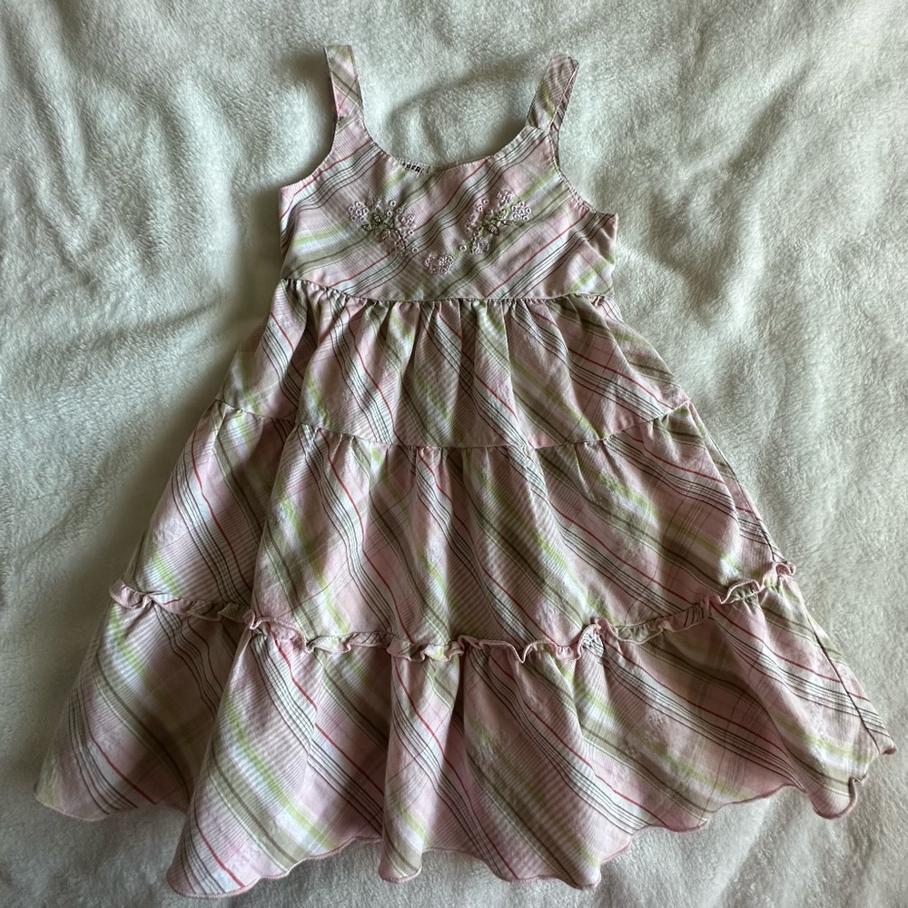 Blueberi Boulevard Pink/Green Plaid Tie Back Dress Sz 5